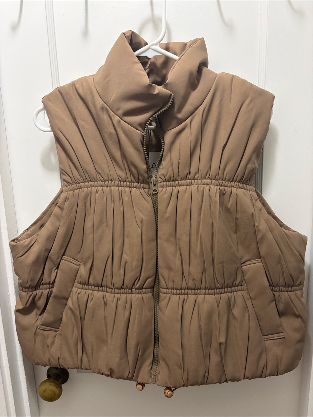 Sleeveless Quilted Puffer Vest in Tan
